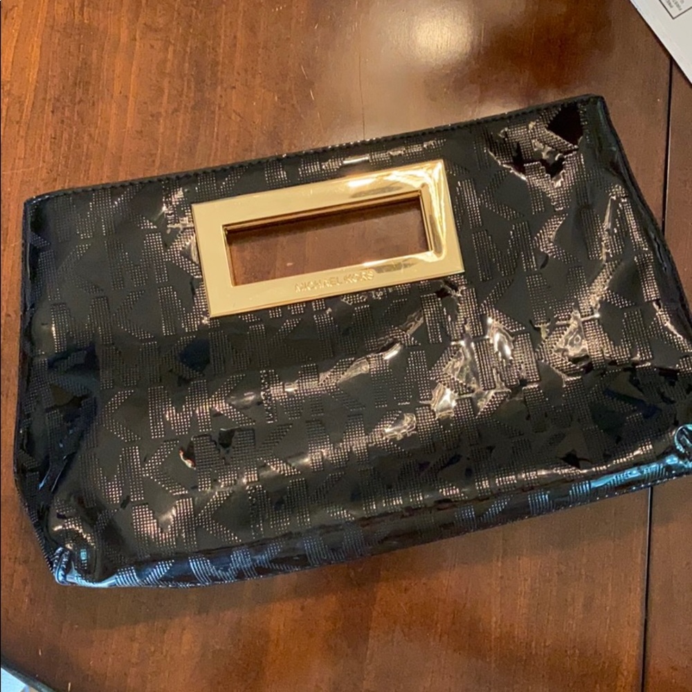 Michael Kors black patent embossed clutch